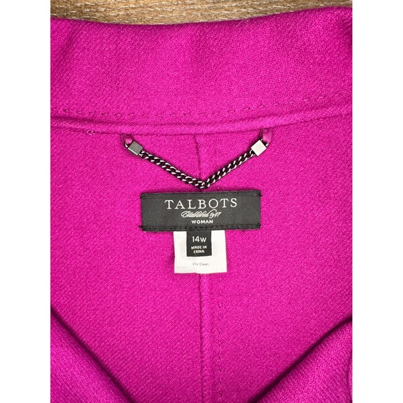 Talbots Womens 14W Pink 100% Wool Button Front 3/4 Sleeve Blazer Jacket Magenta - Picture 5 of 8